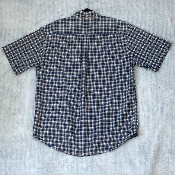 Eddie Bauer Short Sleeve Shirt Mens Large 100% Cotton Button Down Blue Plaid - Picture 2 of 11